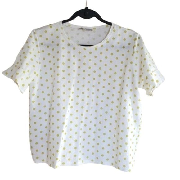 Zara Womens Top White M Polka Dot Short Sleeve Crew Neck Blouse M - Picture 1 of 6